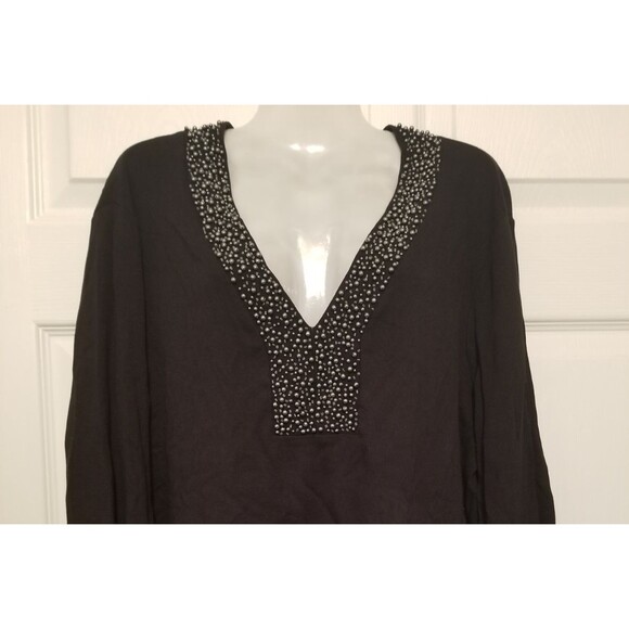 Rafaella Women's Top Shirt Black Size 2X Beaded Embellished V-Neck 3/4 Stretch - Picture 2 of 5